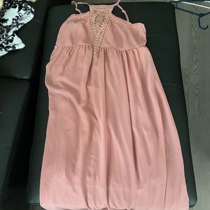 NWT Peach/Mauve Embroidered Halter Maxi Dress